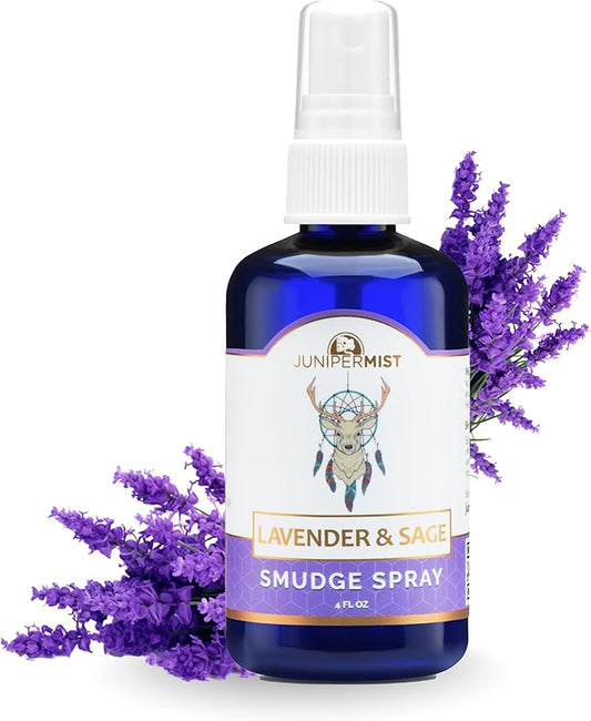 Lavender & Sage Smudge Spray (114ml), Lavender Spray with White Sage Essential Oil, Calm & Cleansing Negative Energy, Spiritual Room Spray, Smokeless Smudge Spray, Yoga Spray UK