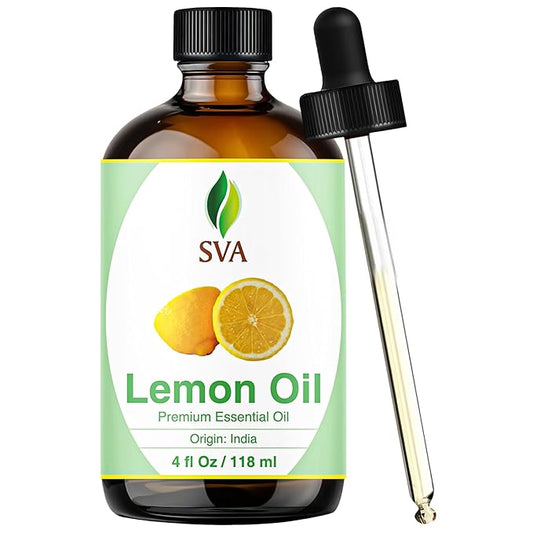 SVA Lemon Essential Oil – 4 Fl Oz – 100% Natural Lemon Oil - for Diffuser, Hair Care, Face, Skin Care, Aromatherapy, Scalp and Body Massage, Soap and Candle Making – with Dropper