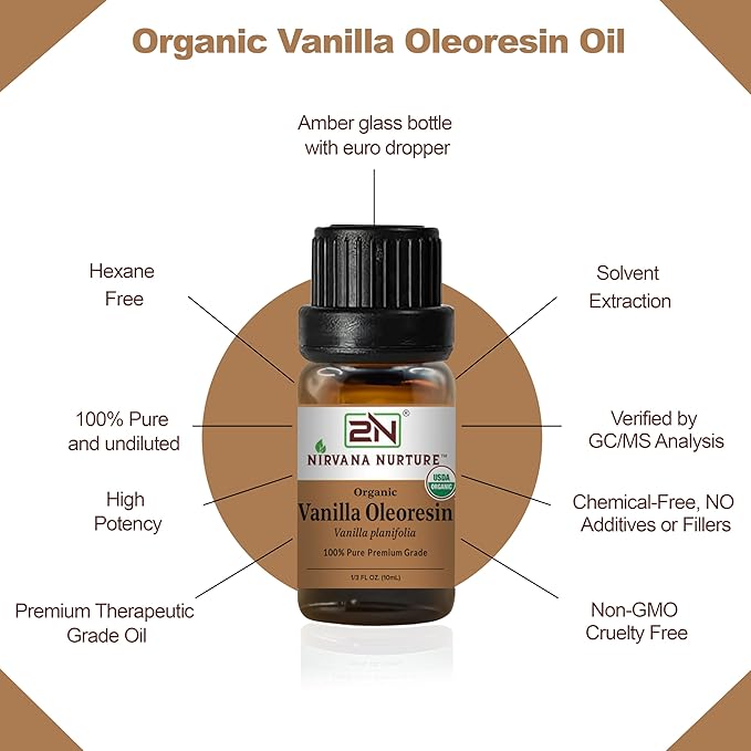 Vanilla Oleoresin, USDA Certified Organic, 100% Pure Undiluted, Aromatherapy Oil for Diffuser, Hair & Skin Care