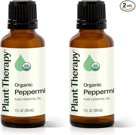 Plant Therapy Organic Peppermint Essential Oil 30 mL (1 oz) (Pack of 2), 100% Pure, Undiluted, USDA Certified Organic, Undiluted, Natural Aromatherapy, for Neck Tension and Muscle Discomfort