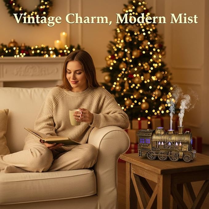 Train Diffuser,300ML Large Capacity Train Humidifier with Dual Cool Mist Outlets,Christmas T-rain Essential Oil Diffuser,Vintage Steam TrainDiffuser with Essential Oils 2 Lighting Modes,for Bedroom