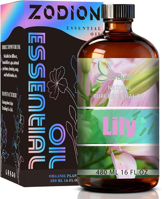 Lily Essential Oil, 16 fl oz (480ml) - ZODION Lily Fragrance Oil for Diffuser, Massage, Humidifier, DIY Candle, Soap Making, Home, Bath, Yoga
