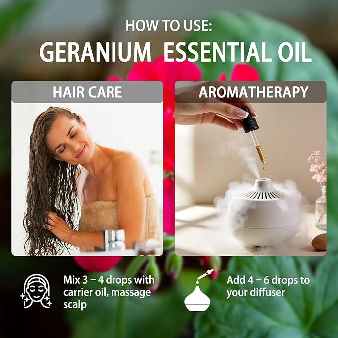 Geranium Essential Oil, 16 fl oz (480ml) - ZODION Geranium Fragrance Oil for Diffuser, Massage, Humidifier, DIY Candle, Soap Making, Home, Bath, Yoga