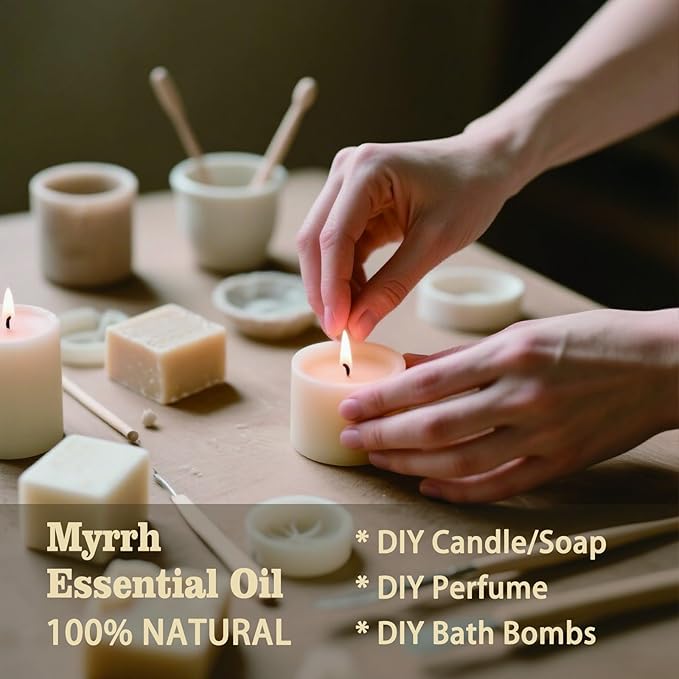 Myrrh Essential Oil – MLYNKL Myrrh Oils 4.33 fl oz for Diffusers, Humidifiers, Massage, DIY Candles, Soap, Cleaning, Home, Yoga, Office, Gifts - 130 ml