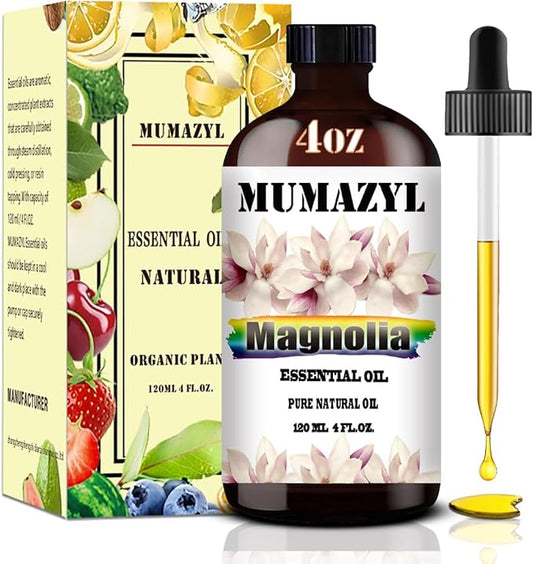 Magnolia Essential Oil, Magnolia Oil 4 Fl Oz 120ML for Diffuser Humidifier Yoga Cleaning DIY Candle Soap Making MUMAZYL Essential Oils