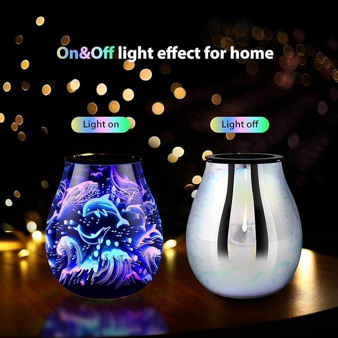 inrorans Glass Electric Wax Melt Warmer Oil Burner with Stable Heating PTC Reusable Silicone Tray 7 Colorful Changing Led Light Night Light Scent Warmer for Home Fragrance Warmers-Dolphin
