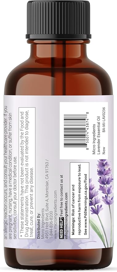 Micro Ingredients Pure Lavender Essential Oil, 8 fl oz | Premium Grade Liquid Drops | DIY for Natural Aromatherapy, Soap, Lotion, Diffuser, Candles, Body & Scalp Massages | Soothing Floral Aroma