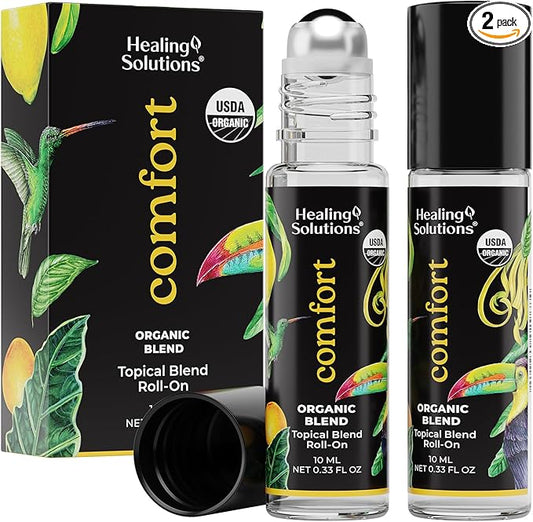 Healing Solutions (2 Pack) Comfort Essential Oil Roll-On, Perfume - Stress Ease Essential Oil Roller - Self Care Organic USDA Certified Present for Women - Roll On Perfume