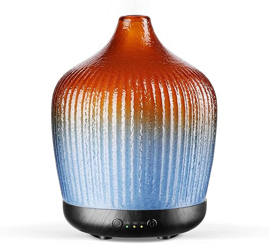 Porseme 280ml Essential Oil Diffuser, Ultrasonic Cool Mist Humidifier with Color Changing, Auto Shut-Off, 6-10 Running Hours, Aromatherapy Glass Diffusers for Home Bedroom, Office, Yoga (Yellow-Blue)