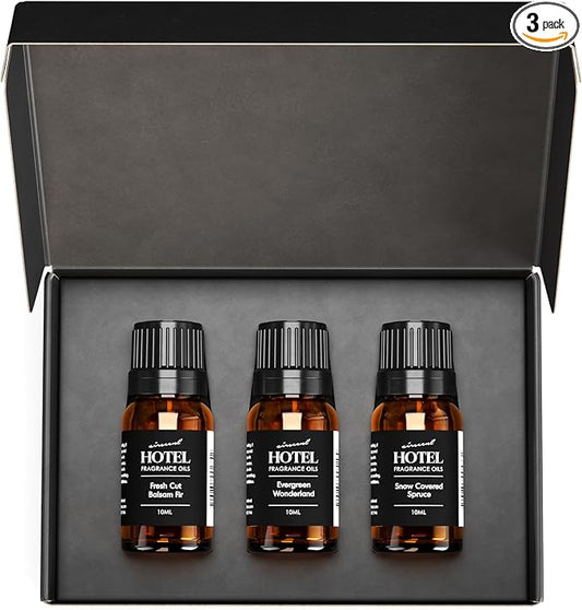 AirScent Christmas Tree Diffuser Oil 3 Pack Gift Set - 10 mL, 0.34 fl oz Fragrance Oil Set - Evergreen Wonderland, Fresh Cut Balsam Fir and Snow Covered Spruce Holiday Pine Scents