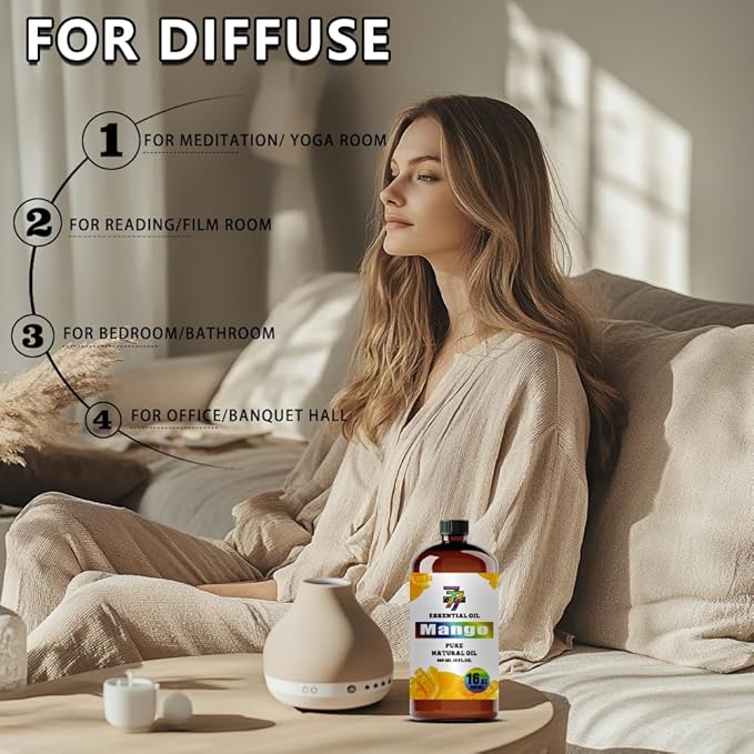 Mango Essential Oil - GV77ZF Mango Oils for Diffusers, Humidifiers, DIY Candles, Soap, Cleaning, Home, Office, Yoga, Massage, Gifts - 16 fl oz (480 ml)