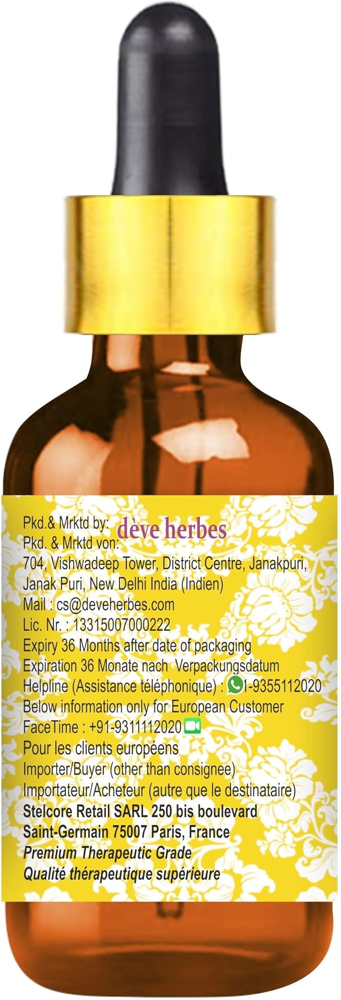 Deve Herbes Pure Mandarin Essential Oil with Glass Dropper 15ml (0.50 oz)