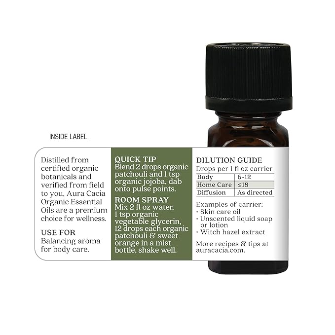 Aura Cacia100% Organic Essential Oil, Patchouli, 0.25 Oz