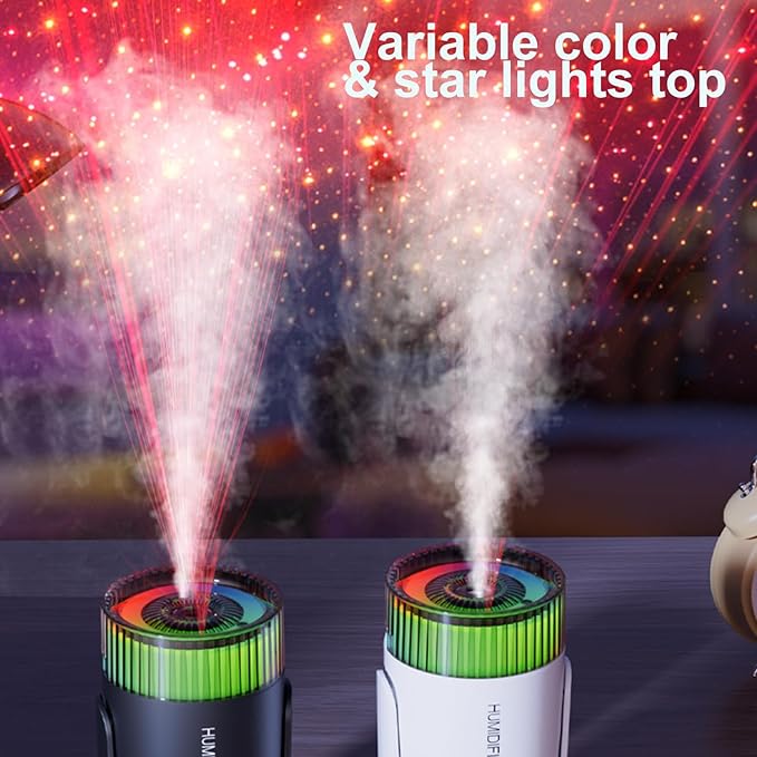 Mini Humidifier with LED Starry Sky Projector, 2 Mist Modes, Silent Operation, USB Powered (black)