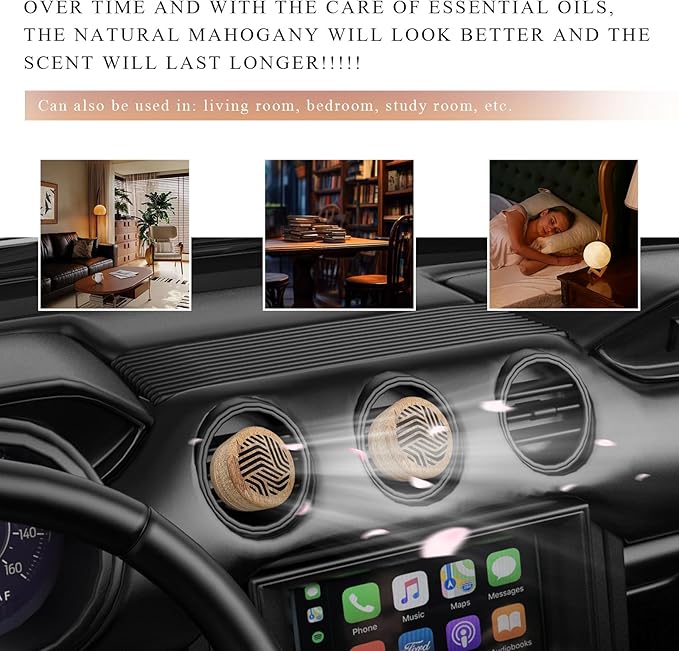 KVAEY 2 PCS Wood Car Essential Oil Diffuser, Wooden Aromatherapy Essential Oils Diffuser with Vent Clip, Wood Vent Clip Air Freshener for Vehicle Office Home Bedroom (Gradient Lines)