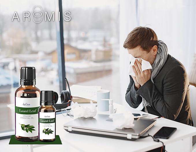 ArOmis Laurel Leaf Essential Oil - Organic - 100% Pure Therapeutic Grade - 10ml (.34 Fl Oz), Undiluted, Premium 150 Micron Filtered for Nebulizer Use