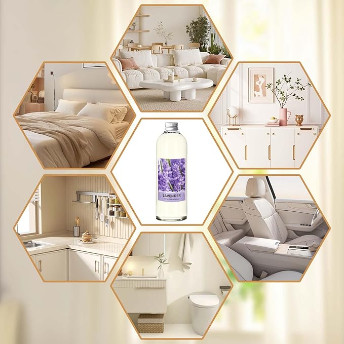 STRN Lavender Reed Diffuser Refill 500ml with 6 Natural Reed Sticks, Premium Aromatherapy for Home, Long-Lasting Fragrance for Living Room, Bedroom, Office | Alcohol-Free