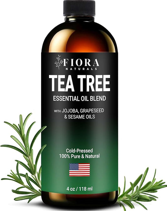 Fiora Naturals Tea Tree Essential Oil Blend w/Multi-Oil, Soothing Moisturizer for Dry Scalp, Hydrating Blend for Shine and Comfort, Botanical Scalp Oil - 4 fl oz