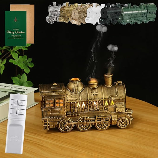 Essential Oil Train Diffuser, Vintage Steam Train Humidifier, Christmas Train Aroma Diffuser, Dual Mist Outlets Cool Mist Quiet Aromatherapy Diffuser with Remote Control, Auto-Off (Bronze)