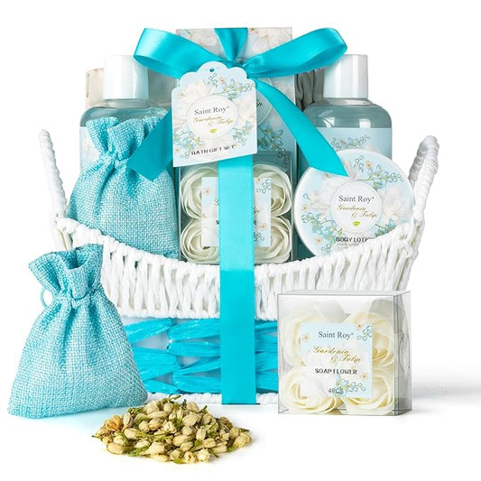 Mothers Day Gifts for Women, Bath & Body Gift Basket, Gardenia Tulip Gifts for Mom Spa Gift Set for Women, Self-Care Relaxation Gift, Home Spa Kit Mini Bag Wallet, Birthday, Christmas, Anniversary