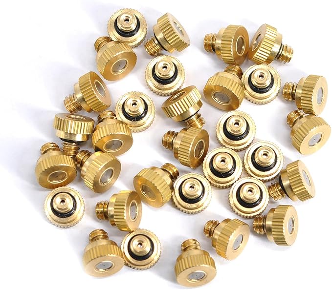 32 Pack- Brass Misting Nozzles For Outdoor Cooling System, 0.012” Orifice (0.3 mm) 10/24 UNC