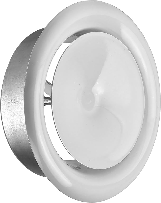 6 inch White Metal Diffuser - Adjustable Vent for Wall - Ceiling Duct Cover - Supply Air Valve - Round Ventilation Covers for Bathroom Kitchen Garage
