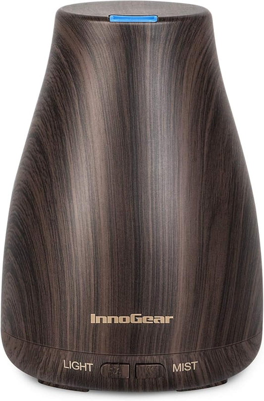 InnoGear Essential Oil Diffuser, Ultrasonic Diffusers for Home Aromatherapy Humidifier for Mother's Gift Bedroom Room 7 Colors LED 2 Mist Mode Auto Off, Brown