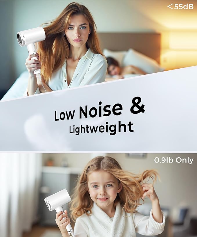 Colorsmoon Hair Dryer, 100,000 RPM High-Speed Blow Dryers for Women & Men, Fast-Drying, 500 Million Negative Ions, Heat-Control, Low-Noise with Diffuser & Nozzle, Compact Foldable for Home Travel Use