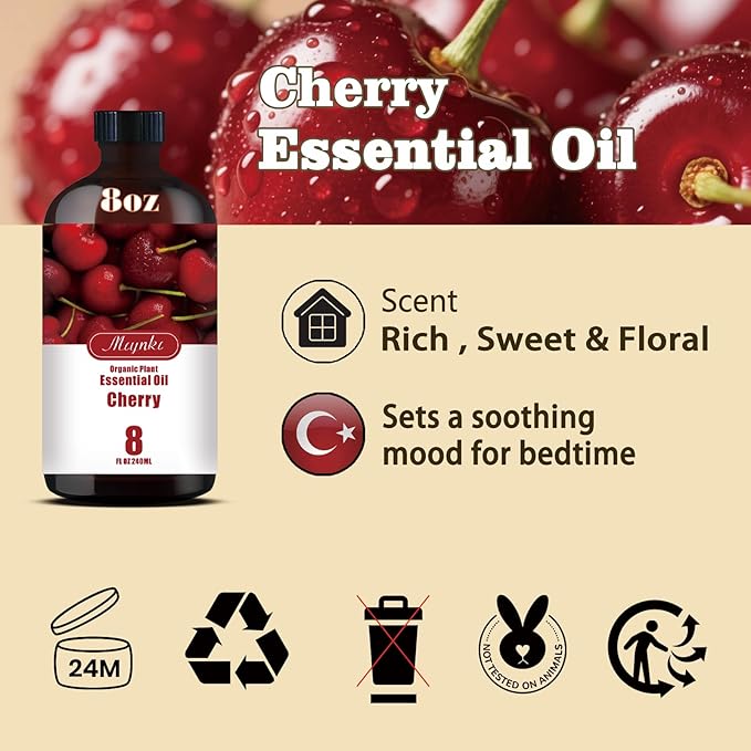 Cherry Essential Oil – MLYNKL Cherry Oils 8.33 fl oz for Diffusers, Humidifiers, Massage, DIY Candles, Soap, Cleaning, Home, Yoga, Office, Gifts - 250 ml