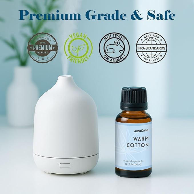 AmaKane Warm Cotton Fragrance Oil 30ml, Clean Essential Oil for Diffuser, Premium Scented Oil for Home, Long-Lasting Laundry Aromatherapy Oil for Candle, Soap & DIY Making