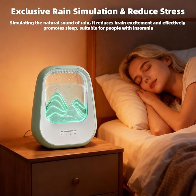 8-in-1 White Noise Sound Machine with Aroma Diffuser, Rain Sound Machine for Sleeping, Stress Relief, Waterfall Sound Machine Night Light Timer for Bedroom Office Home Decor, Green