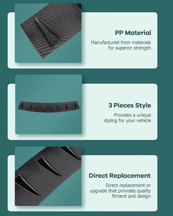 SCITOO Rear Bumper Lip Universal PP Glossy Carbon Look Rear Lower Bumper Lip Diffuser Spoiler 7 Shark Fin Style