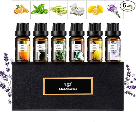 Refresh Essential Oils Set, 6x10ml Fragrance Oils Kit for Diffuser, Humidifier, Aromatherapy, Air Purifier - Orange, Breathe Easy, Citronella, Jasmine & Camellia, Lemon, Lavender