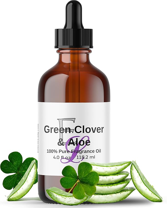 Green Clover & Aloe Fragrance Oil, 4 oz 4 Pack Premium, Long Lasting Diffuser Oils, Nostalgic, Clean & Fresh Essential Oils Similar to Disney World, Relaxing Crisp Green Leaf, Beach Waves Aromatherapy