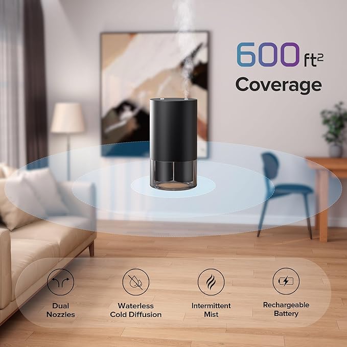 Airversa Dual-Nozzle Waterless Essential Oil Diffuser for Home Rechargeable Scent Diffusers with 5 Timer Settings, 4 Mist Levels with Vehicle Mode for Car Room Studio Office, Sapphire Blue Metal