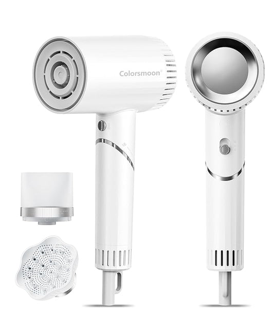 Colorsmoon Hair Dryer, 100,000 RPM High-Speed Blow Dryers for Women & Men, Fast-Drying, 500 Million Negative Ions, Heat-Control, Low-Noise with Diffuser & Nozzle, Compact Foldable for Home Travel Use