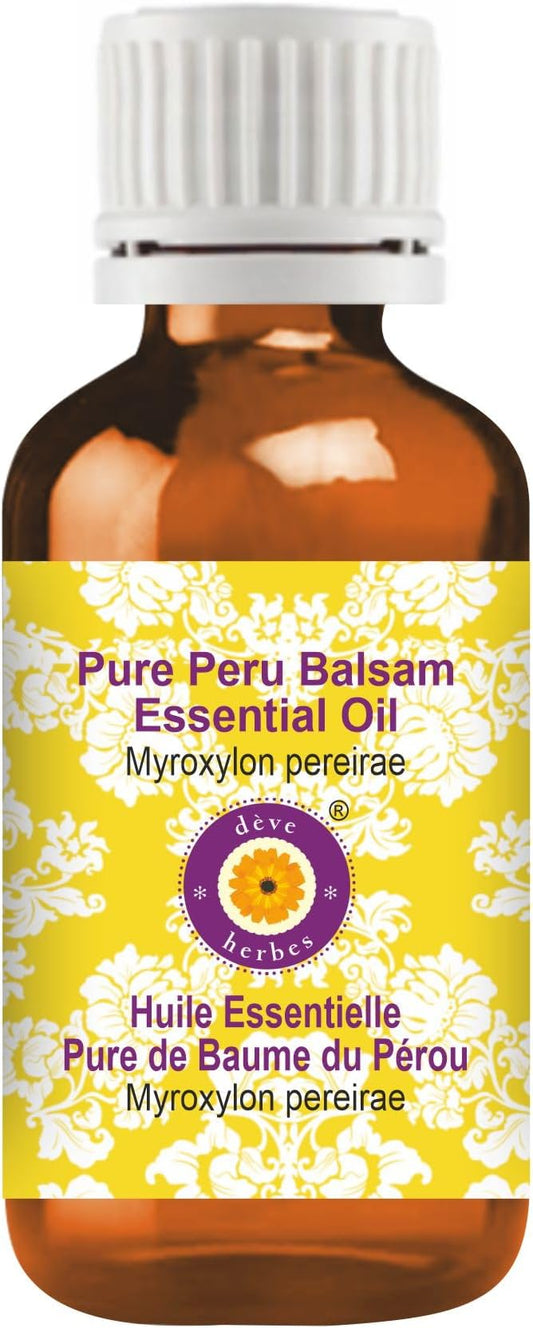 dève herbes Peru Balsam Essential Oil (Myroxylon pereirae) Pure | Viscous Texture | Rich Aroma | Unisex | All Skin Types | for External Use Only | Natural Extract | Steam Distilled 15ml (0.5 oz)