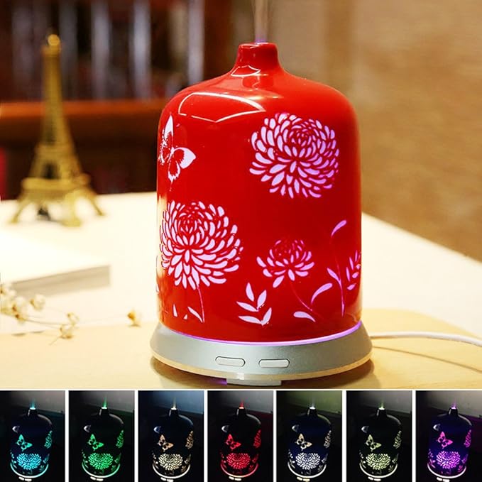 Steam generating installations - Ceramic Essential Oil Diffuser - Aromatherapy Diffuser Humidifier with Ultrasonic Technology, Adjustable Cool Mist, Waterless Auto Shut-Off for Home -100ML
