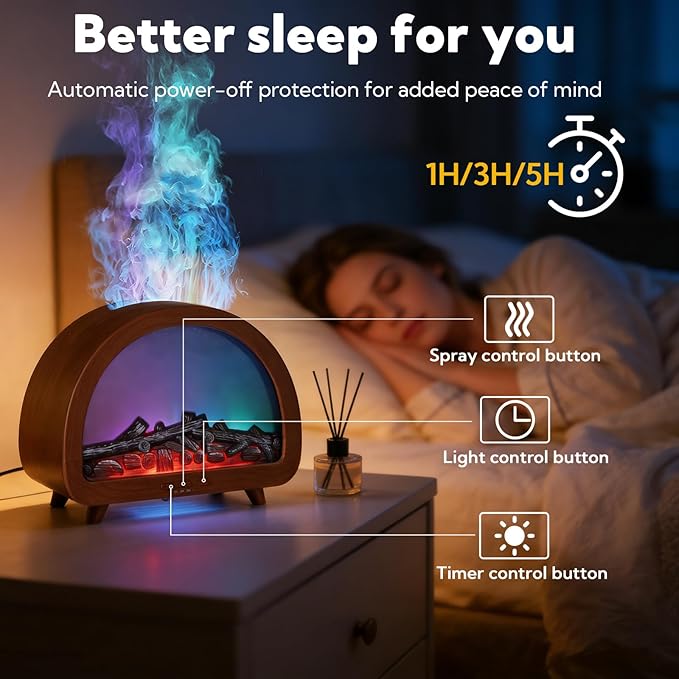 3 Pack Flame Essential Oil Diffuser 200ml Ultrasonic Cool Mist Humidifier 12 Colors LED Light with Remote Control Aromatherapy Diffuser for Home Bedroom Hotel Office Spa Yoga,Wooden Grain