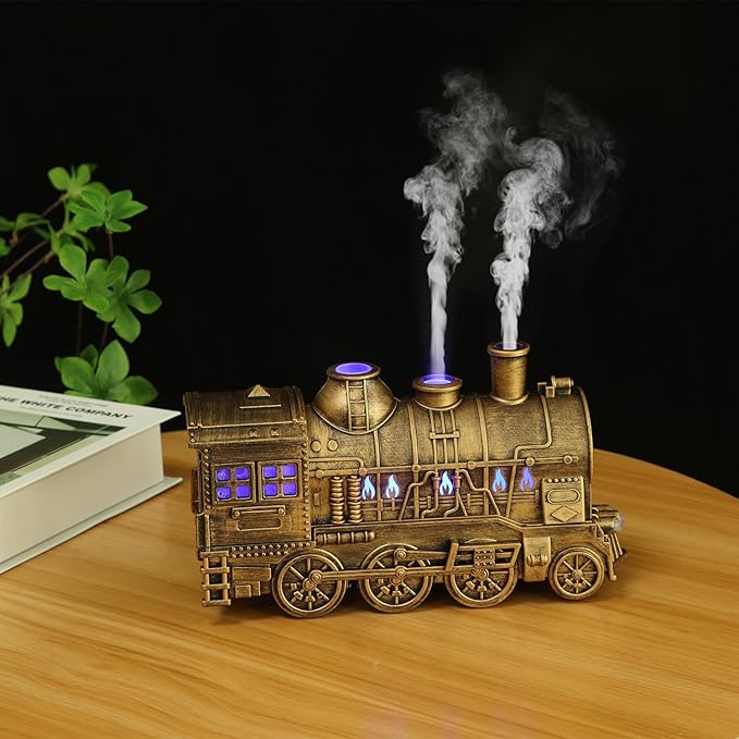 Train Diffuser,300ml Essential Oil Diffuser Quiet Train Oil Diffuser with Remote Control 2 Light 2 Spray Modes Aroma Diffuser for Home Bedroom Office (Silvery)