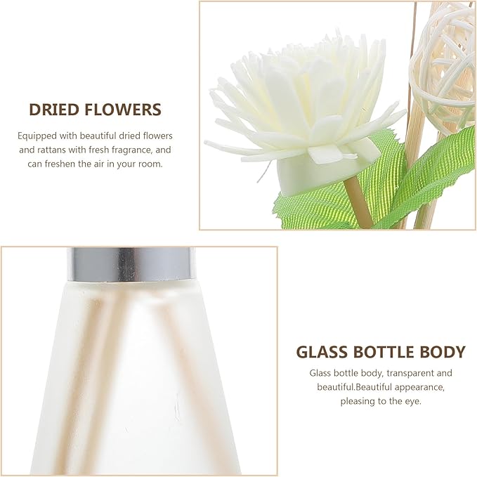 3pcs Ocean Scent Aroma Diffuser Glass Bottles with Dried Flower Reed Sticks, Refillable Essential Oil Fragrance Set for Bathroom and Home Air Freshening