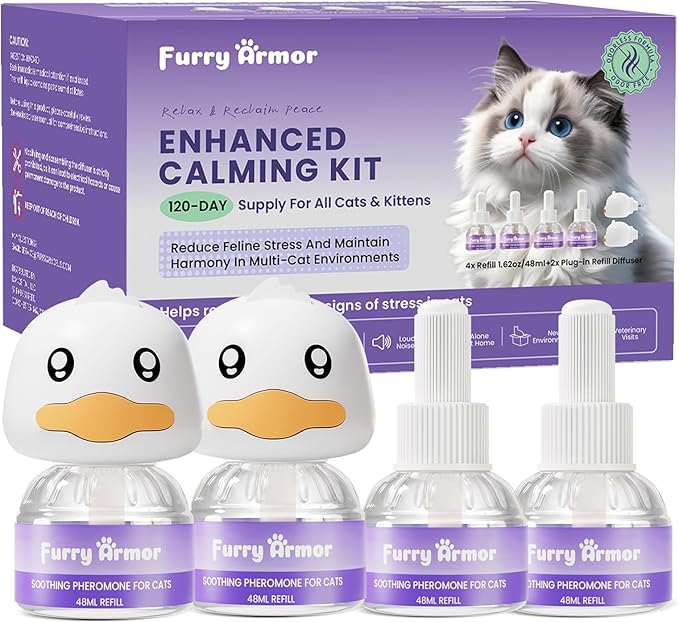 Cat Calming Diffuser Kit (2 Diffusers + 4 Refills) – Pheromone Behavior Support for Scratching, Peeing, Meowing, Hiding, Urine Marking & Aggression – Natural & Gentle