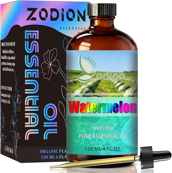 Watermelon Essential Oil, 4 fl oz (120ml) - ZODION Watermelon Fragrance Oil for Diffuser, Massage, Humidifier, DIY Candle, Soap Making, Home, Bath, Yoga