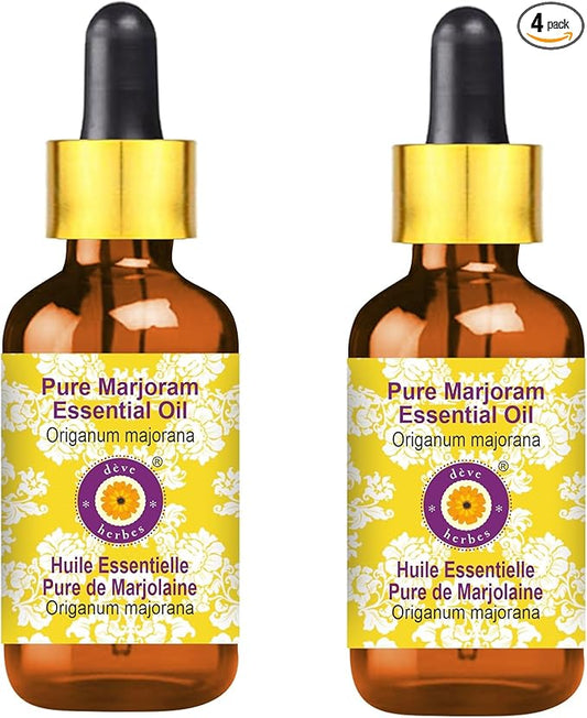 Deve Herbes Pure Marjoram Essential Oil (Origanum majorana) with Glass Dropper Steam Distilled (Pack of Two) 100ml X 2 (6.76 oz)