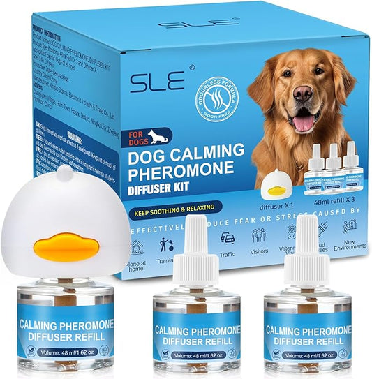 SLE Dog Pheromone Diffuser, Pheromones Calming Diffusers for Dogs Anxiety Relief 3 Refills & 1 Calming Diffuser, Relieve Separation Anxiety, Stress Barking and Chewing Calm Relaxing