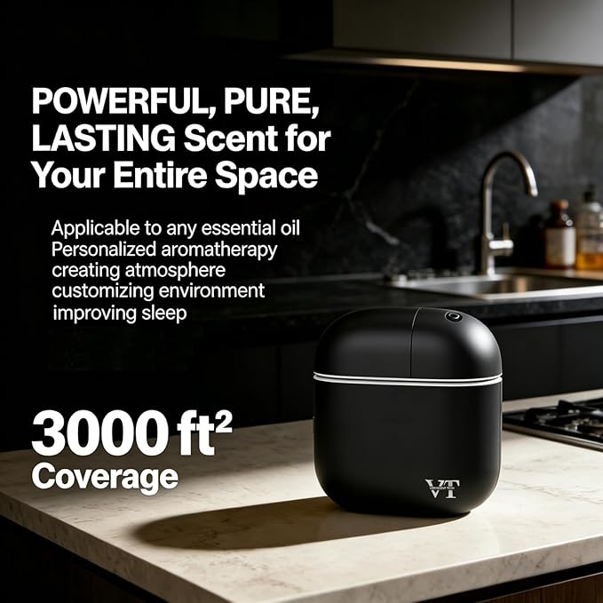 Waterless Essential Oil Diffuser 3000 Sq.Ft,Home Hotel Office Use,Cold Air Scent Machine,(Scent Kit 2*Fragrances Included) Bluetooth App Control,LED Light,Wall-Mounted Aroma Diffuser