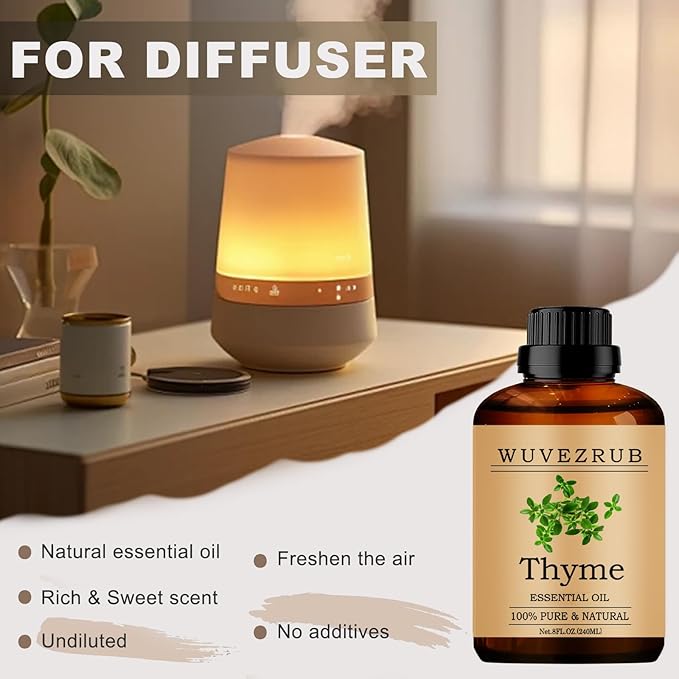 Thyme Essential Oil, 240ML Pure and Natural for Aromatherapy Diffuser - 8 Fl Oz
