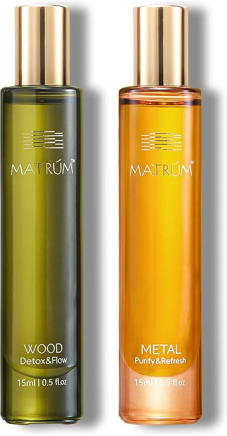 Essential Oil Roll-On Ritual Duo for Stress Relief & Fresh Focus, Botanical Aromatherapy Gift Set with Wood and Metal Blends, 2 x 15ml