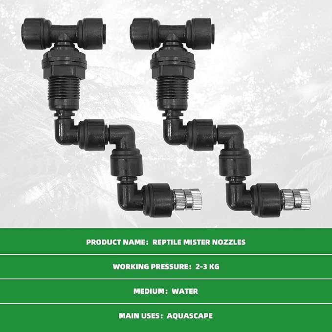 2 Pack Reptile Mister Nozzles, 1/4'' Reptile Misting Nozzles, Adjustable Reptile Fogger Fine Mist Nozzles for Full Water Coverage, Replacement Micro Spray Nozzles for Reptile Terrarium Tank