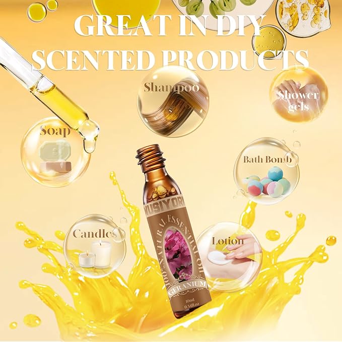 Geranium Essential Oil 10ML - 100% Pure and Natural Therapeutic Grade Oils for Aromatherapy Diffuser - 0.34 Fl Oz/Geranium